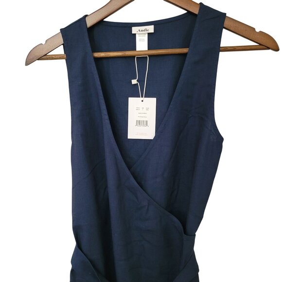 Andie Swim The Wrap Dress Size S Midnight Blue Linen Blend Sleeveless NWT - Picture 4 of 8